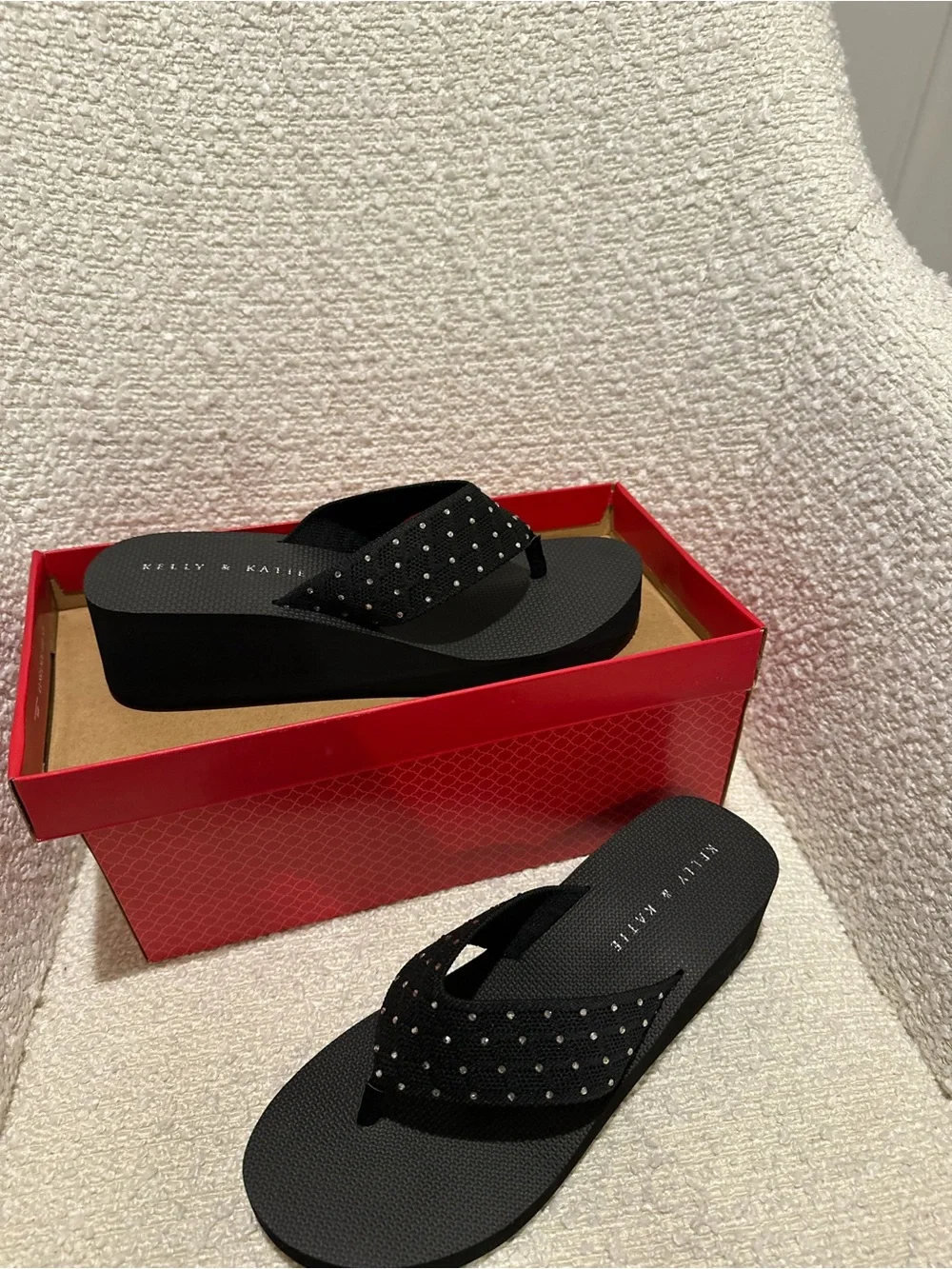 Kelly & Katie Black Rhinestone Wedge Flip-Flops